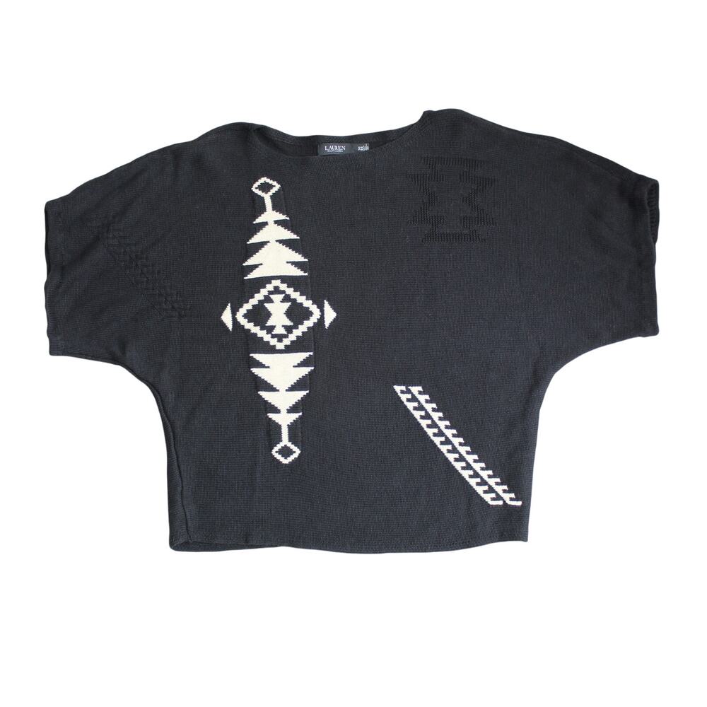 Ralph Lauren Womens Sweater Small Medium Black Southwestern Linen Blend LRL